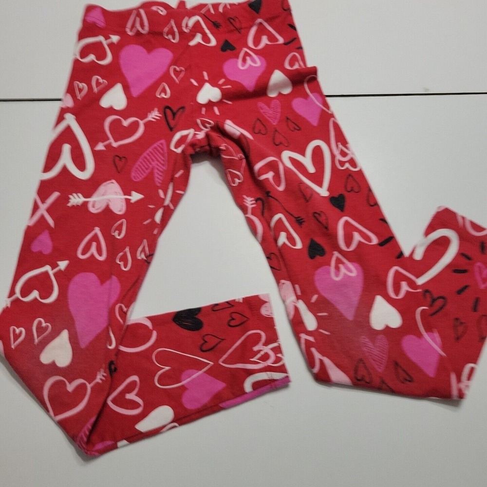 Celebrate Valentines Day Pants Girls 7/8 Red Hearts Elastic Pull On Waist Medium